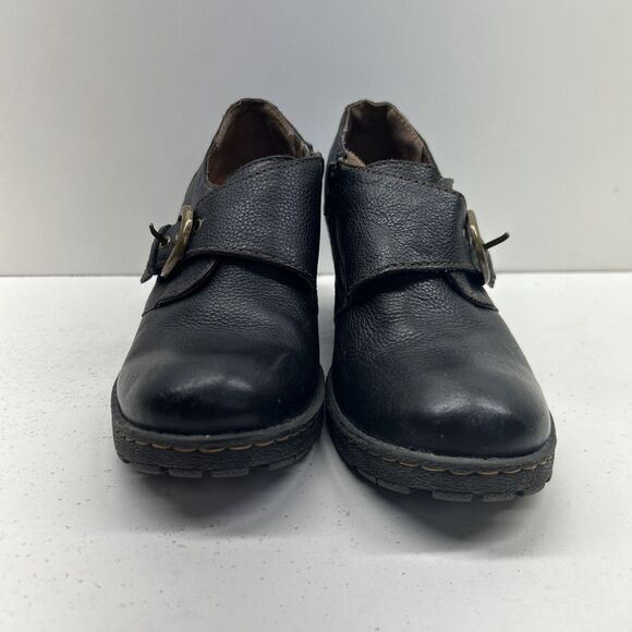 BOC Born Concept Womens 7.5 Women Black Leather Ankle Bootie Shoe Block Heel Zip - Picture 2 of 9